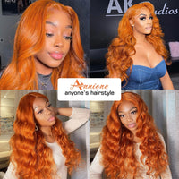 Orange Ginger Color 13x4 Lace Front Wig Baby Hair 180% Brazilian Remy Hair Body Wave Human Hair Wig Glueless Lace Wig - Divine Diva Beauty