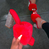 high-heeled rhinestone single layer plush 3 inch heel shoes 11+