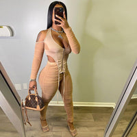 Sexy Mesh Sheer Two Piece Set Tracksuits 2pcs Matching Set