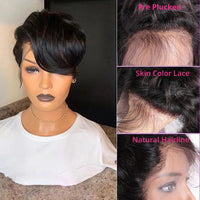 Pixie Cut Wig Human Hair Short Straight Bob Wig Preplucked Hairline Brazilian 13x1 T Part Transparent Lace Wig - Divine Diva Beauty