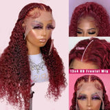 Ginger Lace Front Human Hair Wigs 34 Inch 99J Burgundy Deep Wave Lace Front Wig Red Colored Curly Human Hair HD Lace Frontal Wig