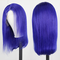 Blue Bob Wig Lace Front Human Hair Wigs Color 13x4 Bob Human Hair Straight Front Lace Smooth Wig For Women Y46124 - Divine Diva Beauty