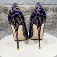 Geometry Print Women Glossy Patent Pointed Toe High Heel pump shoes 11+