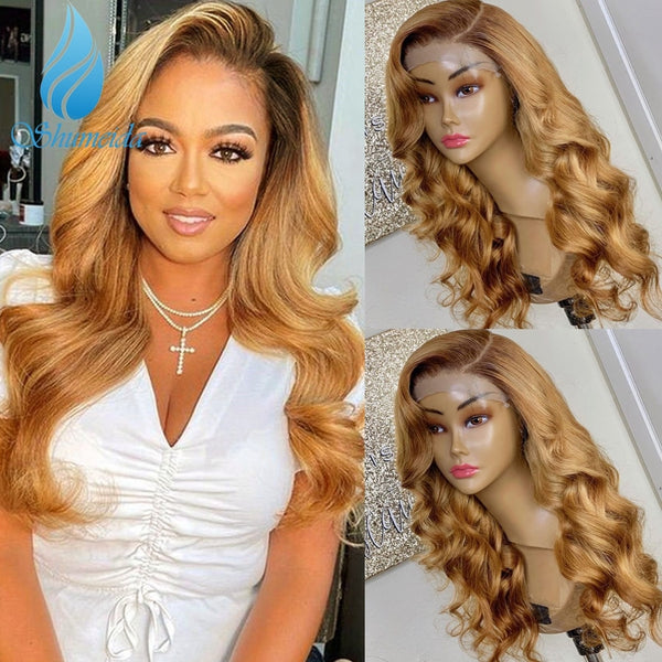 Ombre Honey Blonde Color 13*6  Lace Front Wigs with Baby Hair Peruvian Remy Brown Human Hair Wigs Body Wave 4*4 Wigs - Divine Diva Beauty
