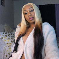 Brazilian Remy Long Straight Ombre 613 Blonde Color Lace Front Wigs Glueless 30 Inch Hd Transparent Lace Frontal Wigs PrePlucked - Divine Diva Beauty