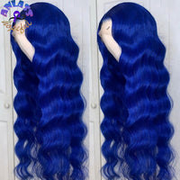 Blue Lace Front Wig Synthetic Hair Long Deep Water Wave  Burgundy Red /Orange Colored Wig  Soft Hair Glueless Wig
