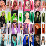 Lace Wigs Long Straight Hair  Lime Green Color Wigs  Women Synthetic Lace Wigs with Natural Hairline