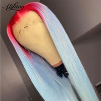 Red Blue Ombre Lace Front Wig Colored Human Hair Wigs  Pre-Plucked Transparent Straight Human Hair Wig highlight - Divine Diva Beauty