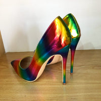 Artsy Glossy Colorful Print Women Pointed Toe 3 inch High Heels pumps 11+