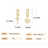 lry Fashion Cubic Zircon Love Heart Women Hoop Earrings Key And Lock Asymmetry Earrings jewe; - Divine Diva Beauty