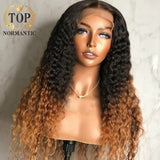 250% Remy Human Hair Wigs Ombre highlight Color Deep Curly T Part Lace Wigs With Pre Plucked Hairline