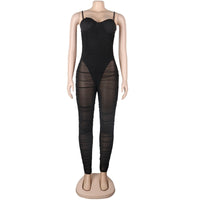 Sexy Black Mesh Sheer Bodycon Jumpsuit bodysuit