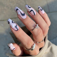 24pcs/set Long Stiletto Fake Nails Punk Snake Pattern Black White Matte False Nails Artificial Full Nail Tips Manicure Tools - Divine Diva Beauty