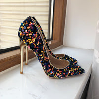 Blue Bling Sequins Women Sexy Extremely High Heels Pointed Toe Slip On Stiletto Chic Pumps - Divine Diva Beauty