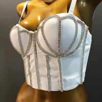 Handmade Women Glitter Diamante Crop Top Sexy Push-Up Bustier Corset Bralette shirt