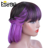 Mix Color Short Bob Wig Human Hair Wigs 1B/ Red 1B/Purple 1b/27 Straight 100% Human Hair Wig With Bang Machine Made Wigs - Divine Diva Beauty