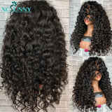 Curly Human Hair Wig With Bangs Brazilian Spiral Curl Remy Hair O Scalp Top Full Machine Made Wig Glueless