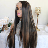 Highlight Wig Honey Blonde Lace Front Wigs 180 Density Middle Part  Straight Lace Wig Ombre Brown Colored Synthetic Wigs