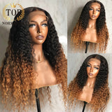 250% Remy Human Hair Wigs Ombre highlight Color Deep Curly T Part Lace Wigs With Pre Plucked Hairline