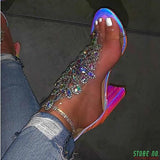 high heels sandals shoe peep toe clear transparent sexy shiny crystal
