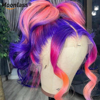 Purple Pink Highlight Wig Lace Front Human Hair Wig Transparent Lace Front Body Wave Wig  Brazilian hair HD Lace Frontal Wig