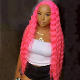 Hot Pink Deep Wave Frontal Wig Transparent Lace Wigs Blue Red Green 13*4 Lace Front Human Hair Wigs  Preplucked - Divine Diva Beauty