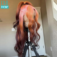 Body Wave Brown Pink Ombre Lace Front Wig Pre Plucked Brazilian Remy Brown Human Hair Wig Highlight Colored Wigs Transparent Wig