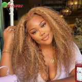 13x6 Honey Blonde Kinky Curly Lace Front Wigs Pre-Plucked 180% Density 13x4 Lace Frontal Wigs Highlight Wig Human Hair - Divine Diva Beauty