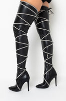 New Diamond Cross-Tied Pointed Toe Overknee Boots