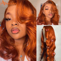 Orange Ginger Color 13x4 Lace Front Wig Baby Hair 180% Brazilian Remy Hair Body Wave Human Hair Wig Glueless Lace Wig - Divine Diva Beauty