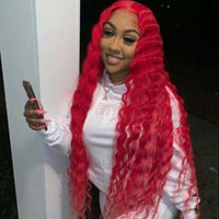 Hot Pink Deep Wave Frontal Wig Transparent Lace Wigs Blue Red Green 13*4 Lace Front Human Hair Wigs  Preplucked - Divine Diva Beauty