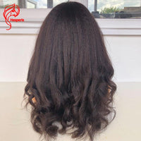 200% Wave Yaki Human Hair Wigs with Bangs Brazilian Remy Full Machine Made Scalp Top Wigs Human Hair - Divine Diva Beauty