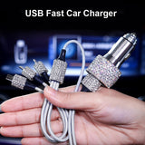 Dual USB Car Charger For Mobile Phone Tablet GPS Fast Charger Crystal Diamond Phone 3 Data Line Wire in Car Cigarette Lighter - Divine Diva Beauty