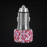 Dual USB Car Charger For Mobile Phone Tablet GPS Fast Charger Crystal Diamond Phone 3 Data Line Wire in Car Cigarette Lighter - Divine Diva Beauty