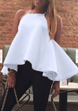 Sexy Halter White Big Ball Gown Hem Style Tank Tops Summer Club Backless shirt