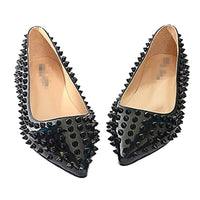 Fashion Studded Rivet Women Flats Black Patent Leather Pointed Toe Casual Ladies Shoes 11+
