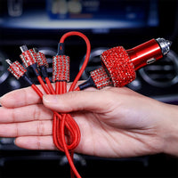 Dual USB Car Charger For Mobile Phone Tablet GPS Fast Charger Crystal Diamond Phone 3 Data Line Wire in Car Cigarette Lighter - Divine Diva Beauty