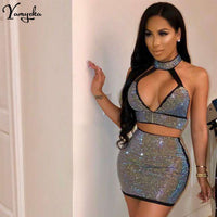 Sexy Sparkling Diamonds Summer Dress women befree Bling Sequins bandage dress