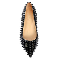 Fashion Studded Rivet Women Flats Black Patent Leather Pointed Toe Casual Ladies Shoes 11+