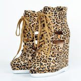 Women Ankle Boots Fashion Platform Round Toe Wedges Boots High-quality Leopard Shoes US Size 4-15 11+