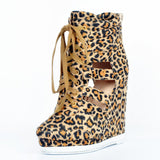 Women Ankle Boots Fashion Platform Round Toe Wedges Boots High-quality Leopard Shoes US Size 4-15 11+
