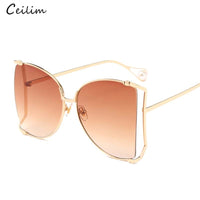 Fashion Oversized Sunglasses Women Brand Designer Big Square Sun Glasses Pearl Decoration Cat Eye Shades Butterfly Eyewear