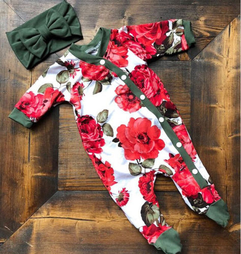 Baby Kids Girl clothes Infant Button floral outfit bby