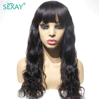 Bangs Wig Human Hair Brazilian Body Wave Hair 180 Density 10-24 Inch Glueless Human Hair Wigs With Bang Wig