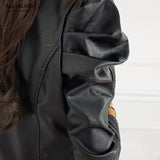 Black Faux Leather Jacket For Women Fashion PU Leather Lady Coat Jackets With Zipper Outerwear