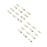 24Pcs Detachable Green Gold Wavy Lines False Nails French Long Ballerina Nail Press On False Nail Full Cover Nail Tips Manicure