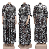 Plus Size avail Half Sleeves Elegant Long Dress with Lace Up Leopard Maxi Dress