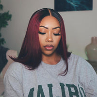 Burgundy 99j Lace Front Wig Short Ombre Colored Straight Bob Wig 13x4 Lace Frontal Human Hair Wigs Pre Plucked180 DENSITY