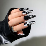 24pcs/set Long Stiletto Fake Nails Punk Snake Pattern Black White Matte False Nails Artificial Full Nail Tips Manicure Tools - Divine Diva Beauty