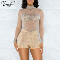 see through Rhinestone bodysuit